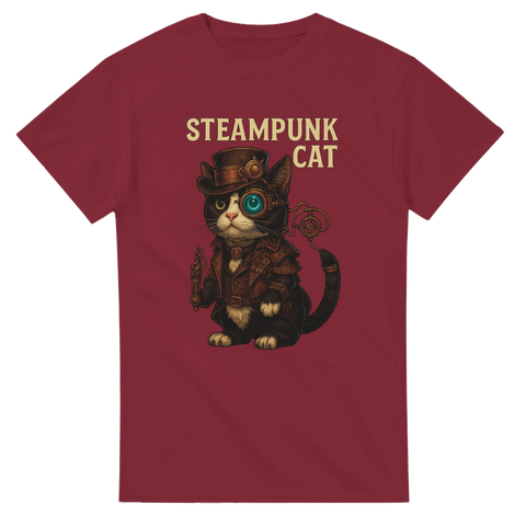 T-shirt med steampunk-katt i hatt och goggles