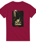 Vinröd t-shirt med svart katt i smoking och texten “The Catfather”