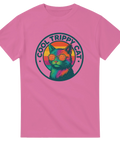 Cool Trippy Cat med retro solnedgång på svart t-shirt