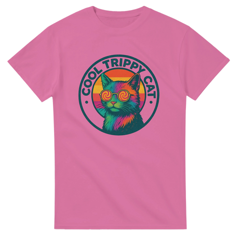 Cool Trippy Cat med retro solnedgång på svart t-shirt