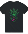 T-shirt med grön goblin och cannabisblad som hår