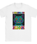 T-shirt med psykedelisk katt och texten "I Wanna Be High"

