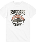 T-shirt med raggarmotiv, bil från 50-talet och texten “Raggare Rock’n’Roll Rebel”