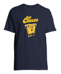Marinblå t-shirt med retro illustration av en dansande ostbit