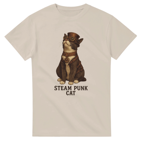 T-shirt med katt i steampunkstil – vintage och retrofuturism