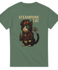 Cool t-shirt med fantasy-inspirerat steampunkmotiv och katt