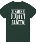 Mörkgrön t-shirt med vit text Straight Outta Slätta i streetstil