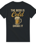 Svart t-shirt med ölsejdel och texten The Beer is Cold Drink It