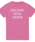 Rosa t-shirt med vit text Världens bästa farmor