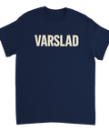t-shirt med texten varslad i marinblå färg, för arbetslösa och varslade