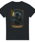 Svart t-shirt med sköldmotiv: ett lejon i storm med ett glödande svärd, texten "Västra Götaland" i banderoll.