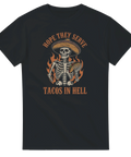 Tacos in Hell t-shirt med skelett och sombrero – svart