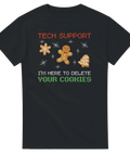 Jul-tshirt med texten Tech Support I’m Here to Delete Your Cookies och pepparkaksmotiv
