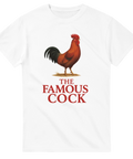 Vit t-shirt med tupp och texten The Famous Cock i stil inspirerad av The Famous Grouse.