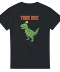 Jul-tshirt med dinosaurien Tree Rex utklädd till julgran i tecknad stil