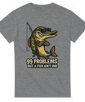 T-shirt med tecknad gädda i solglasögon och texten "99 Problems But a Fish Ain’t One"