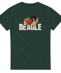 Mörkgrön unisex t-shirt med realistisk beagle och texten “BEAGLE” – perfekt för hundälskare.