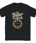 Svart t-shirt med texten "It’s Beer o’clock" och en klocka med ölglas