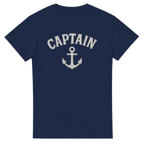 Marinblå t-shirt med texten CAPTAIN och ett ankare i vitt