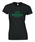 svart dam t-shirt med grön text opa opa gais 2026 europa