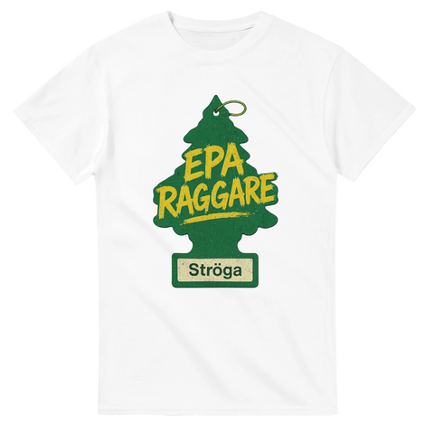 Vit EPA Raggare t-shirt med grön Wunderbaum, texten EPA Raggare och Ströga – perfekt för raggen och bilträffar