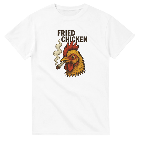 Rolig t-shirt med tupp som röker och texten Fried Chicken.
