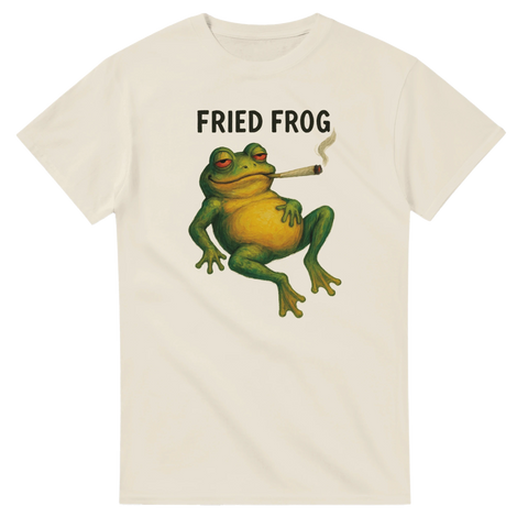Rolig t-shirt med groda som röker och texten Fried Frog.