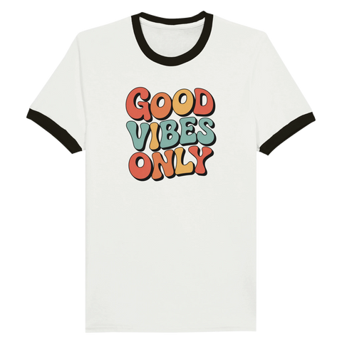 T-shirt med texten Good Vibes Only i retrostil