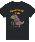 Svart t-shirt med motiv av Grannysaurus Rex, en tecknad dinosaurie-mormor med rullator, rolig present till farmor, mormor eller äldre släkting