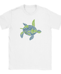 Vit t-shirt Classic med grafiskt motiv av havssköldpadda i blått och grönt