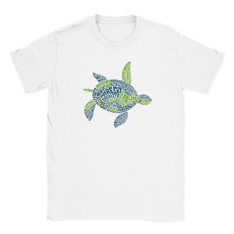Vit t-shirt Classic med grafiskt motiv av havssköldpadda i blått och grönt