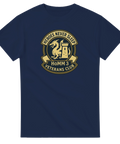marinblå t-shirt med emblem heroes never sleep homm3 veterans club med drake och torn