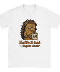 T-shirt med sur igelkott som håller en mugg med texten "HAT" och budskapet "Kaffe & hat – i lagom doser"