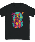 T-shirt med katt i Hawaii-skjorta som håller i pistol, neonstil 