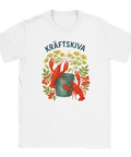 T-shirt med motiv av kräftor, dill och blommor samt texten "Kräftskiva"