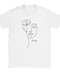 T-shirt med line art-ansikte och blomma 