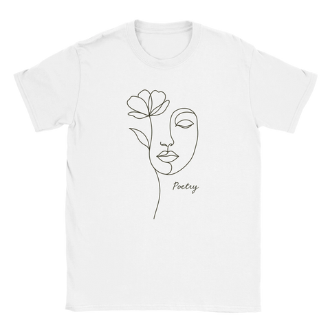 T-shirt med line art-ansikte och blomma 