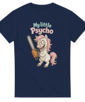 T-shirt med motiv av en galen ponny med motorsåg och texten My Little Psycho. Parodi på My little pony