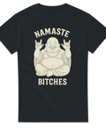 Humor t-shirt med buddha i lotusställning och texten Namaste Bitches i beige tryck