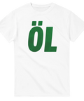 Rolig t-shirt med stort grönt tryck som säger ÖL.