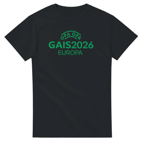 svart t-shirt med grön text opa opa gais 2026 europa