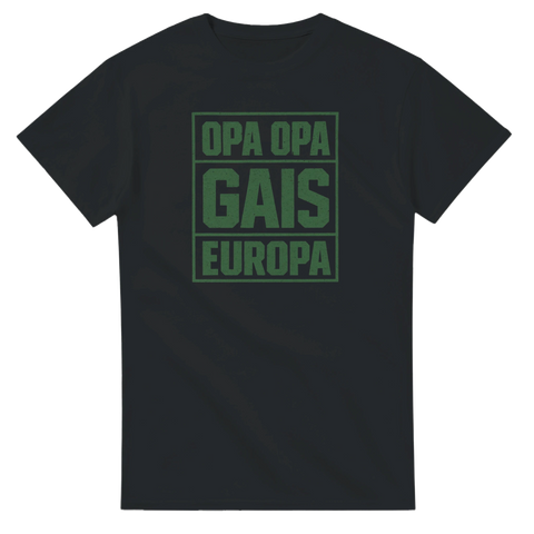 svart t-shirt med grön text opa opa gais europa