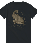 Svart t-shirt med realistisk illustration av en europeisk mal med långa skäggtömmar.