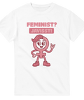 T-shirt med tecknad feministisk figur och texten "Feminist? Javisst!"

