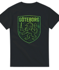 Svart t-shirt med grön vapensköld, lejon och texten “Göteborg”