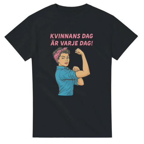 T-shirt med pop art-kvinna och texten "Kvinnans dag är varje dag!"