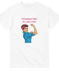 Vit t-shirt med pop art-kvinna och texten "Kvinnans dag är varje dag!"