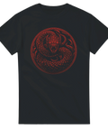 T-shirt med röd orm i cirkelmotiv mot svart bakgrund