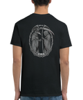 Mörk t-shirt med ryggtryck av liemannen och pestdoktor 