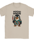 T-shirt med arg pingvin i Hawaii-skjorta och kniv, text "Psycho Penguin"